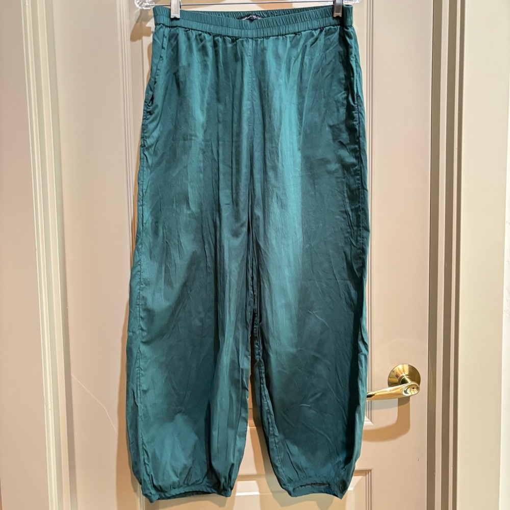 Gudrun Sjoden Medium Green Harem Aladdin Balloon Cotton Summer Pants Lagenlook